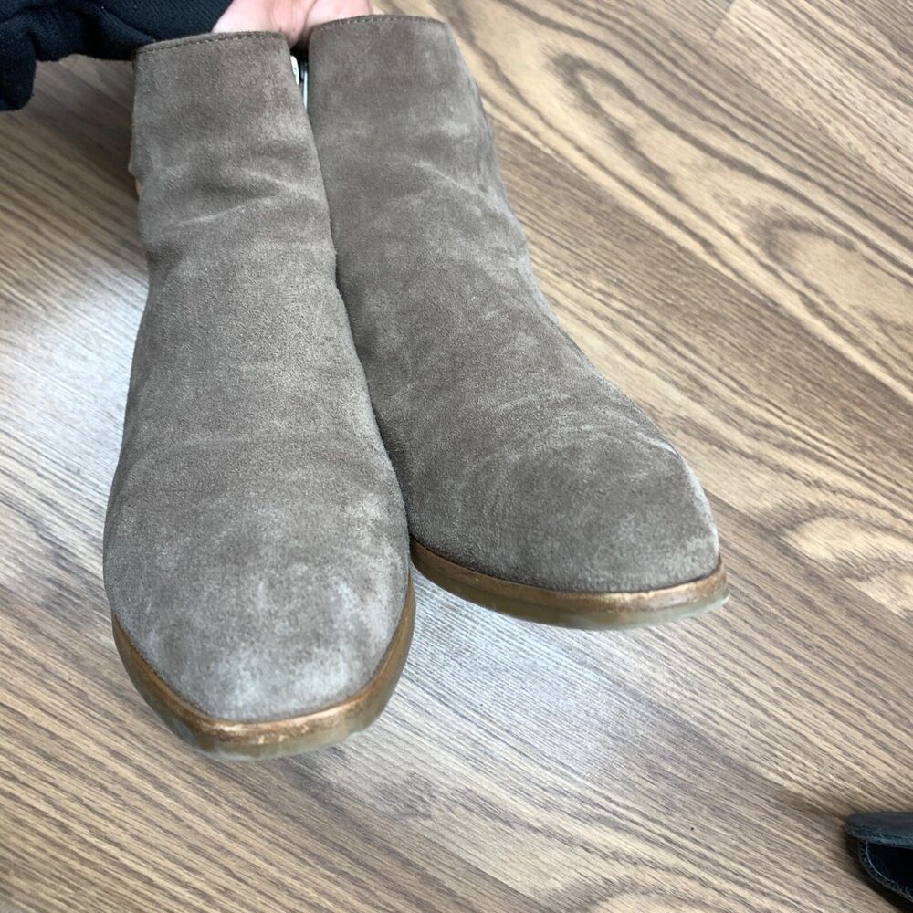 Aquatalia Faria Booties Taupe Brown Size 7.5 Suede Ankle Boots Buckle Italy - Picture 13 of 13